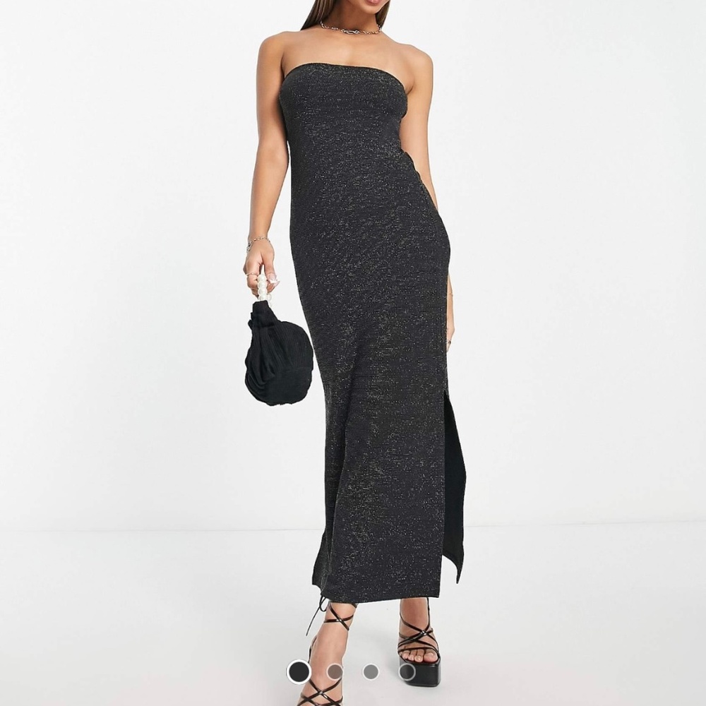 Vera Moda Silver Glitter Tube Dress Black Size Medium